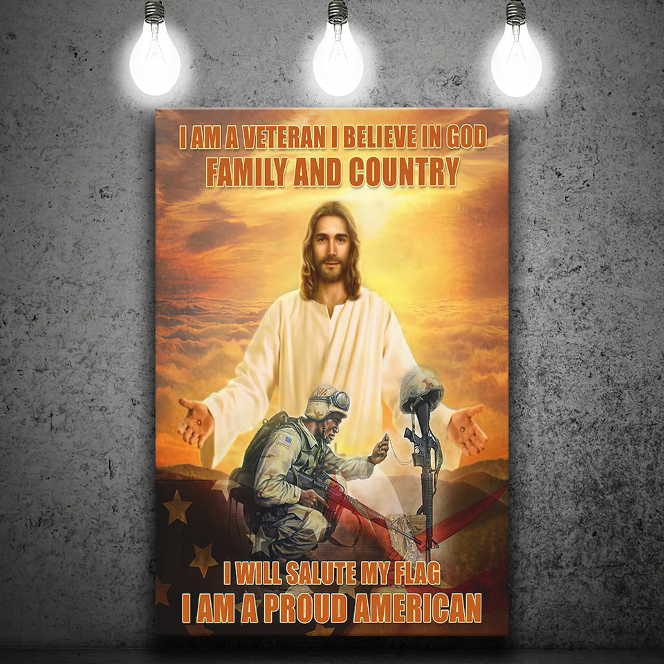 I Believe In God Family And Country I Will Salute My Flag I Am A Proud American Canvas Prints Wall Art - Painting Canvas, Wall Decor