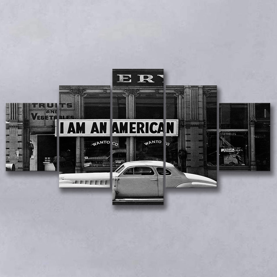 I Am An American Black And White Print, Dorothea Lange Photograph 5 Panels, Canvas Prints Wall Art Decor, Large Canvas Art