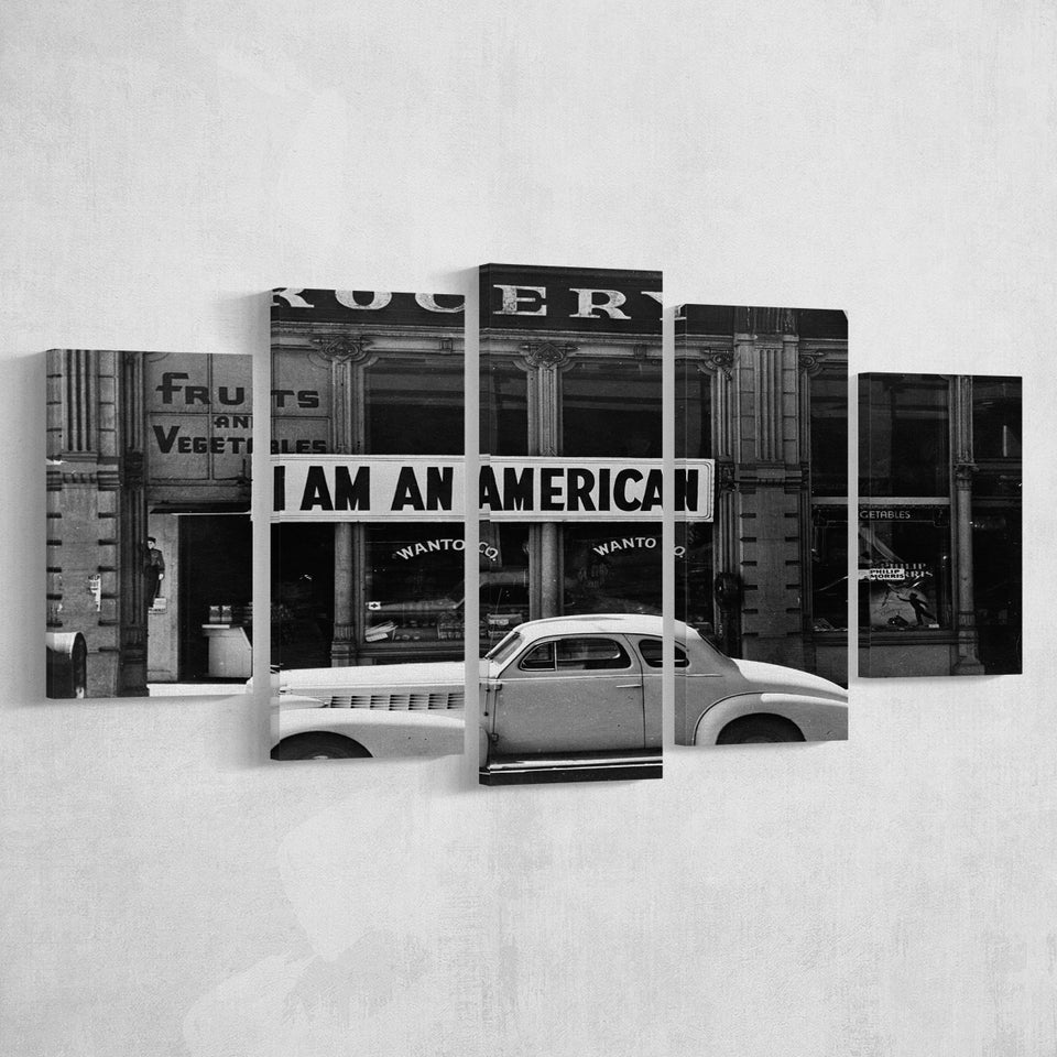 I Am An American Black And White Print, Dorothea Lange Photograph 5 Panels, Canvas Prints Wall Art Decor, Large Canvas Art