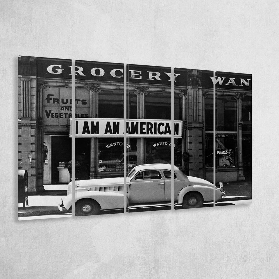 I Am An American Black And White Print, Dorothea Lange Photograph Larger Canvas Art, 5 Piece Canvas Prints Wall Art Decor