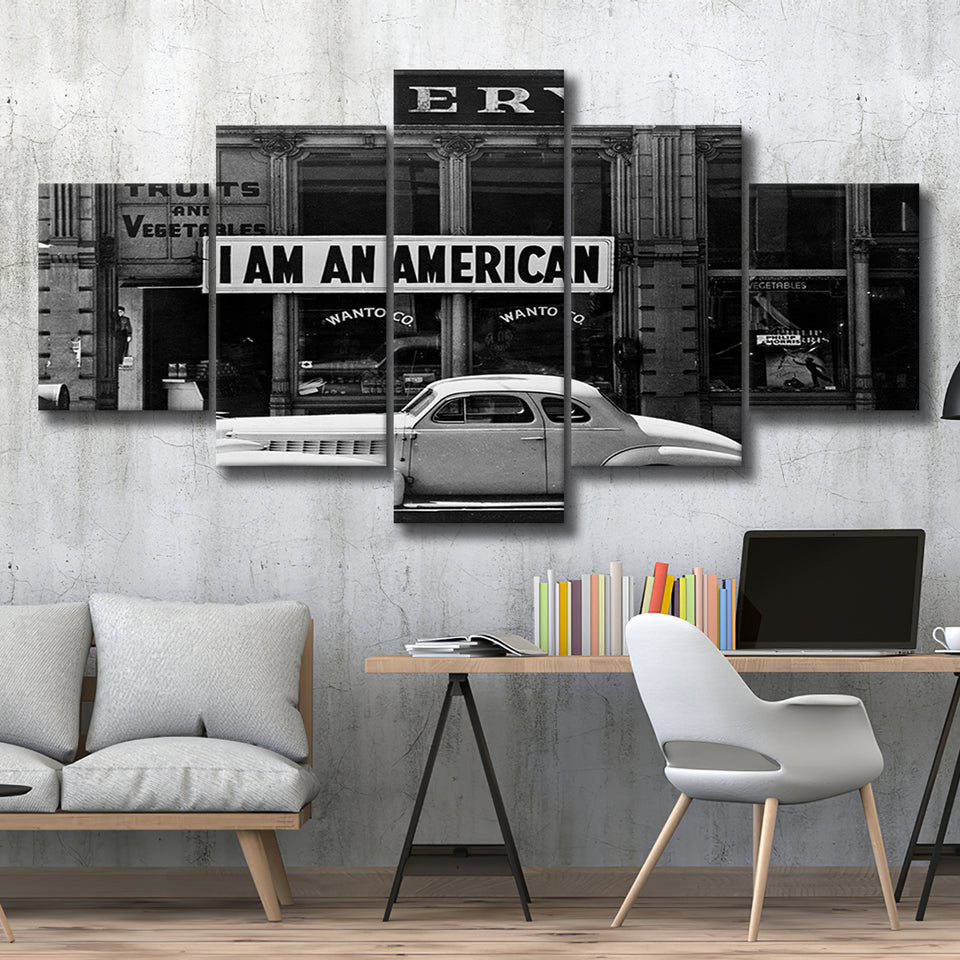 I Am An American Black And White Print, Dorothea Lange Photograph 5 Panels, Canvas Prints Wall Art Decor, Large Canvas Art