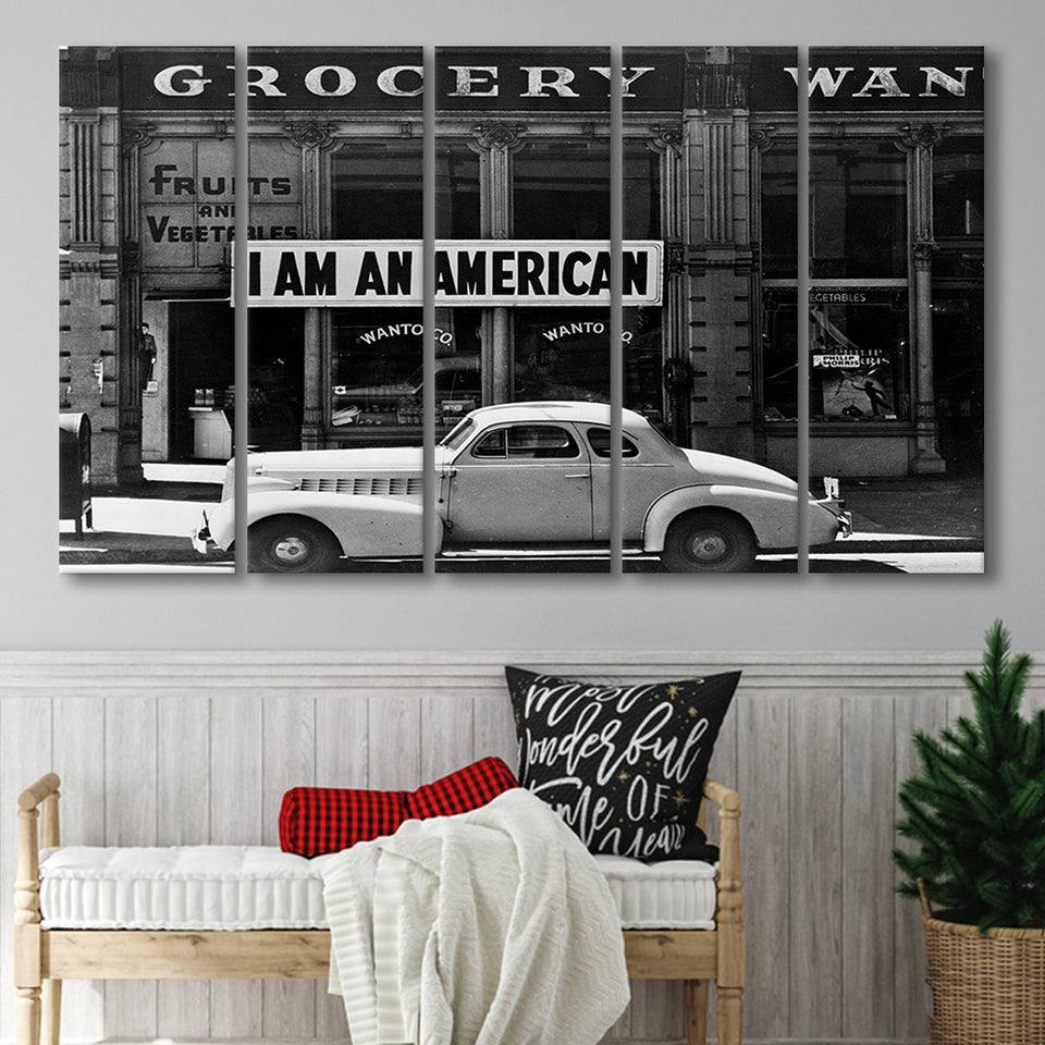 I Am An American Black And White Print, Dorothea Lange Photograph Larger Canvas Art, 5 Piece Canvas Prints Wall Art Decor
