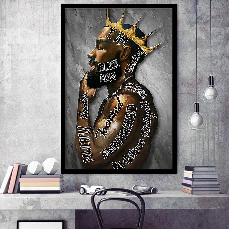 I Am Black Man Black King Framed Art Print Wall Decor - Painting Art, Framed Picture, Home Decor