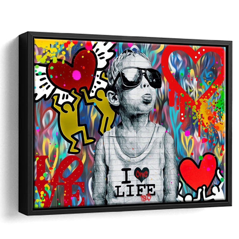 I Love Life Banksy Graffiti Wall Framed Canvas Prints Wall Art - Painting Prints, Wall Decor, Floating Frame