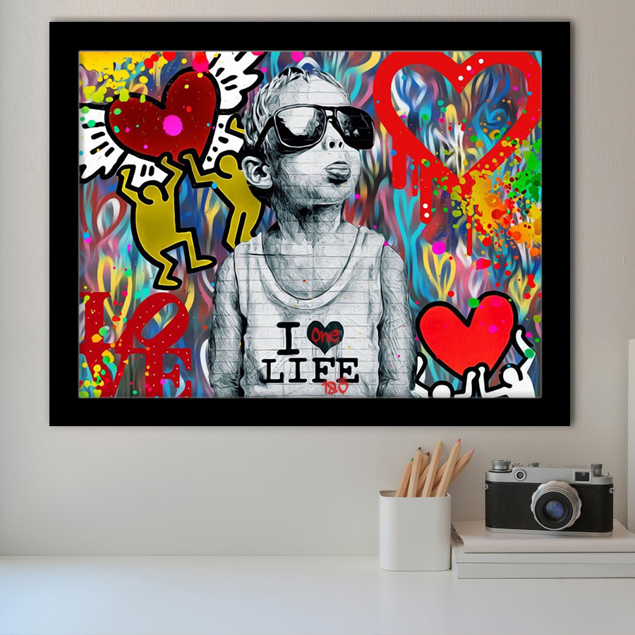 I Love Life Banksy Graffiti Wall Framed Art Prints Wall Decor - Painting Prints, Framed Picture
