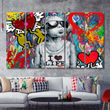 I Love Life Banksy Graffiti Wall 5 Piece Canvas Prints Wall Art - Painting Prints, Wall Decor,Multi Panels