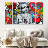 I Love Life Banksy Graffiti Wall 5 Piece Canvas Prints Wall Art - Painting Prints, Wall Decor,Multi Panels