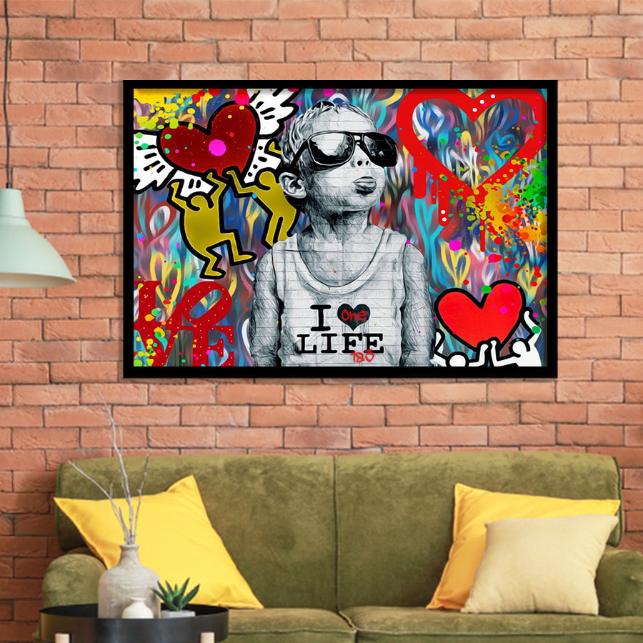 I Love Life Banksy Graffiti Wall Framed Art Prints Wall Decor - Painting Prints, Framed Picture