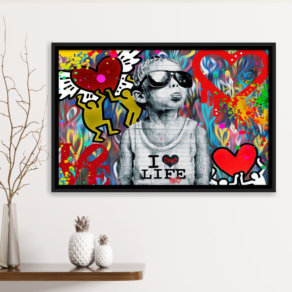 I Love Life Banksy Graffiti Wall Framed Canvas Prints Wall Art - Painting Prints, Wall Decor, Floating Frame