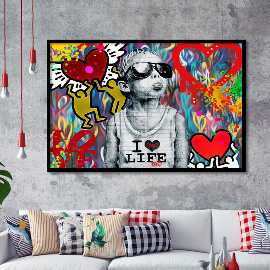 I Love Life Banksy Graffiti Wall Framed Art Prints Wall Decor - Painting Prints, Framed Picture
