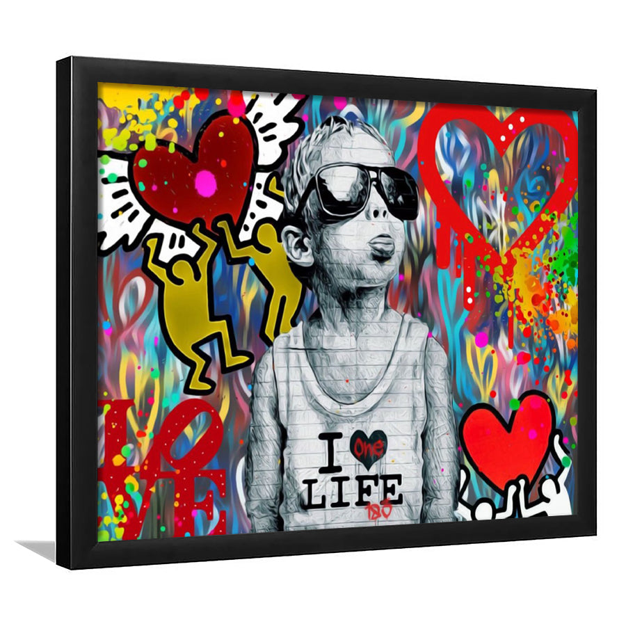 BANKSY I LOVE LIFE CHEEKY GRAFFIT - DEEP FRAMED CANVAS WALL ART OR PRINT  POSTER