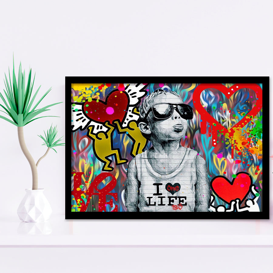 I Love Life Banksy Graffiti Wall Framed Art Prints Wall Decor - Painting Prints, Framed Picture