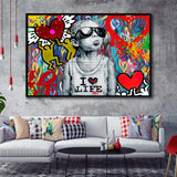 I Love Life Banksy Graffiti Wall Framed Canvas Prints Wall Art - Painting Prints, Wall Decor, Floating Frame