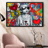 I Love Life Banksy Graffiti Wall Framed Canvas Prints Wall Art - Painting Prints, Wall Decor, Floating Frame