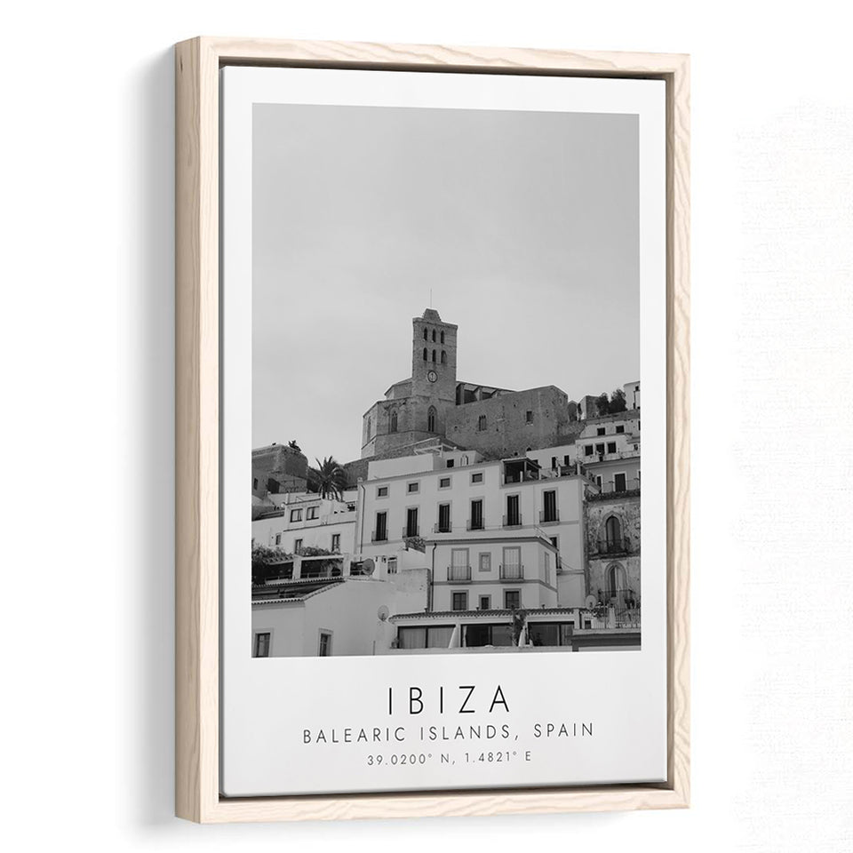 Ibiza Balearic Islands Black And White Art Framed Canvas Prints Wall Art Home Decor, Floating Frame
