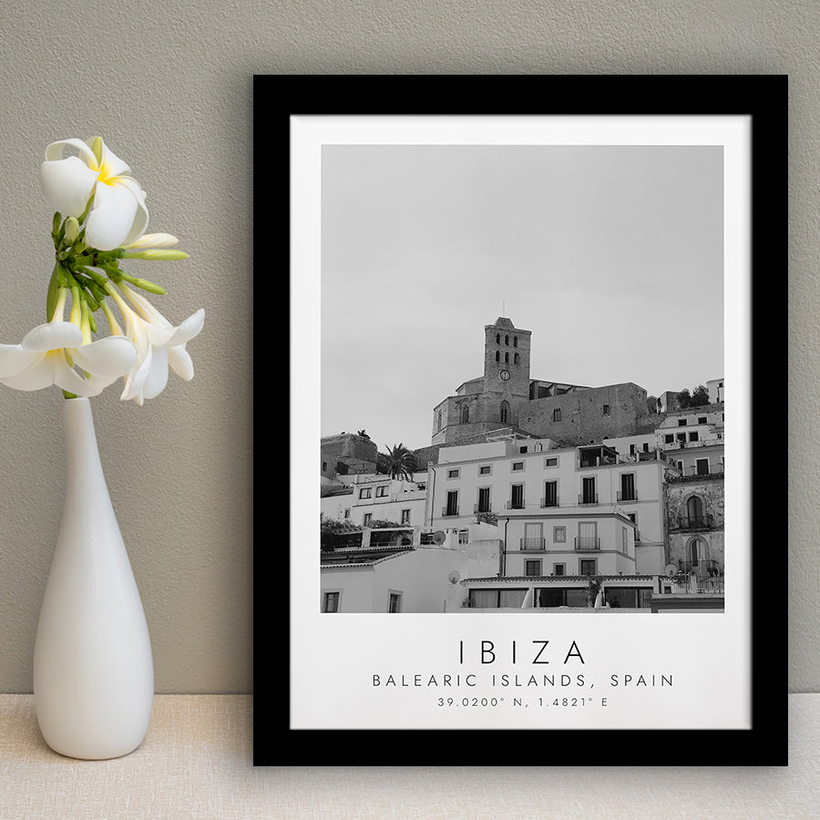 Ibiza Balearic Islands Black And White Art Framed Art Prints Wall Art Decor, Framed Picture