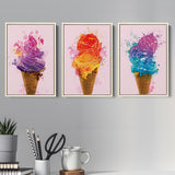 Ice Cream Parlor Set of 3 Piece Framed Canvas Prints Wall Art Decor