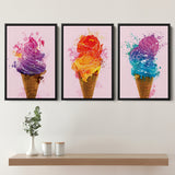 Ice Cream Parlor Set of 3 Piece Framed Canvas Prints Wall Art Decor