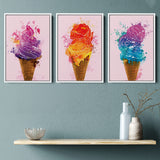 Ice Cream Parlor Set of 3 Piece Framed Canvas Prints Wall Art Decor