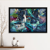 Ice Hockey Skates, Ice Hockey Framed Canvas Prints Wall Art Decor, Black Floating Frame