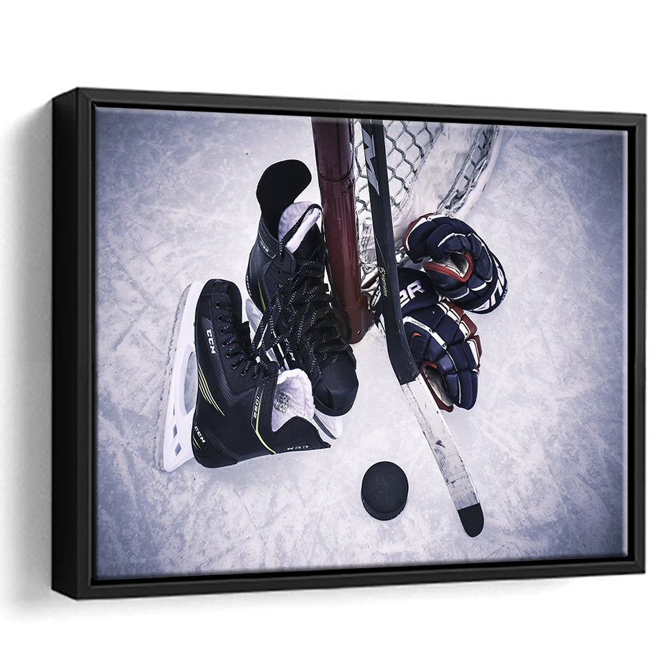 Ice Hockey, Hockey100 Framed Canvas Prints Wall Art Decor, Black Floating Frame