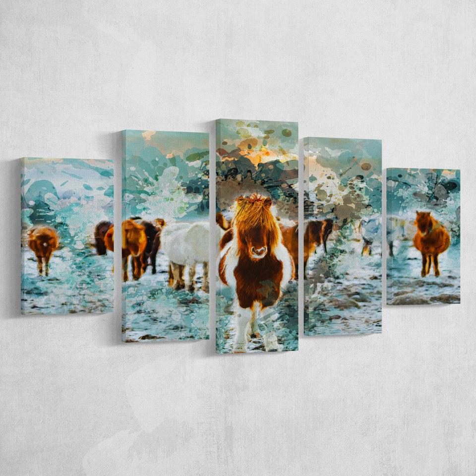 Icelandic Horses 5 Pieces Canvas Prints Wall Art Decor - Painting Canvas, Mixed Canvas, Multi Panels