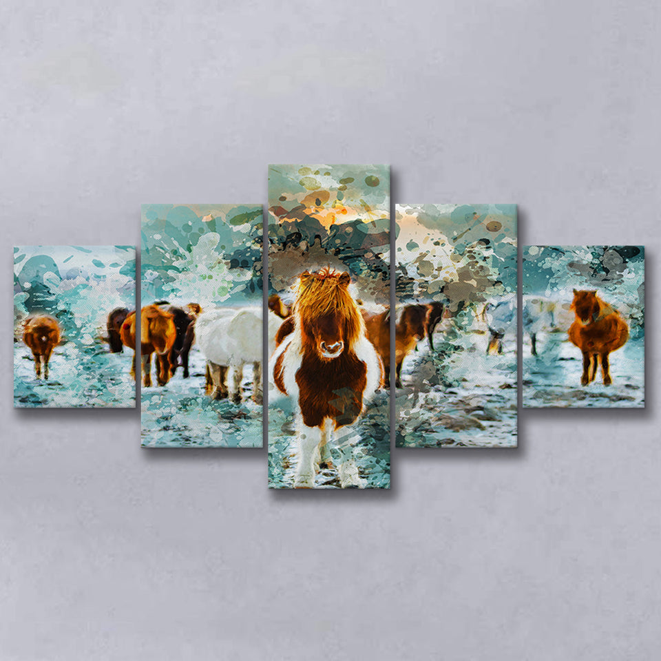 Icelandic Horses 5 Pieces Canvas Prints Wall Art Decor - Painting Canvas, Mixed Canvas, Multi Panels