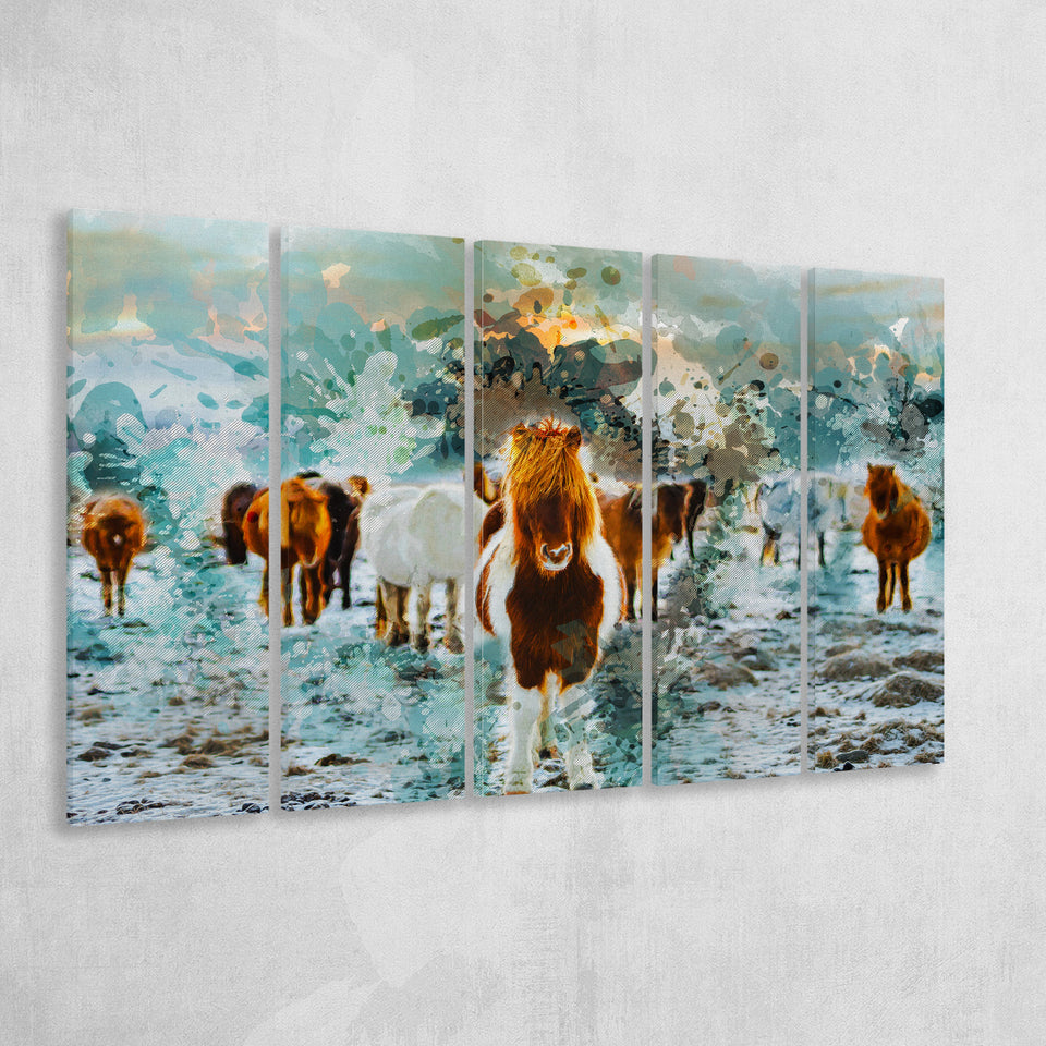 Icelandic Horses 5 Piece B Canvas Prints Wall Art Decor, Multi Panels,Large Canvas, Home Decor