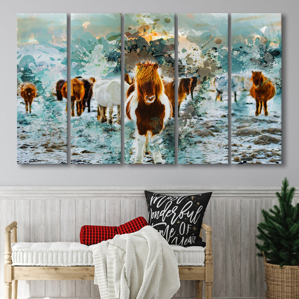 Icelandic Horses 5 Piece B Canvas Prints Wall Art Decor, Multi Panels,Large Canvas, Home Decor