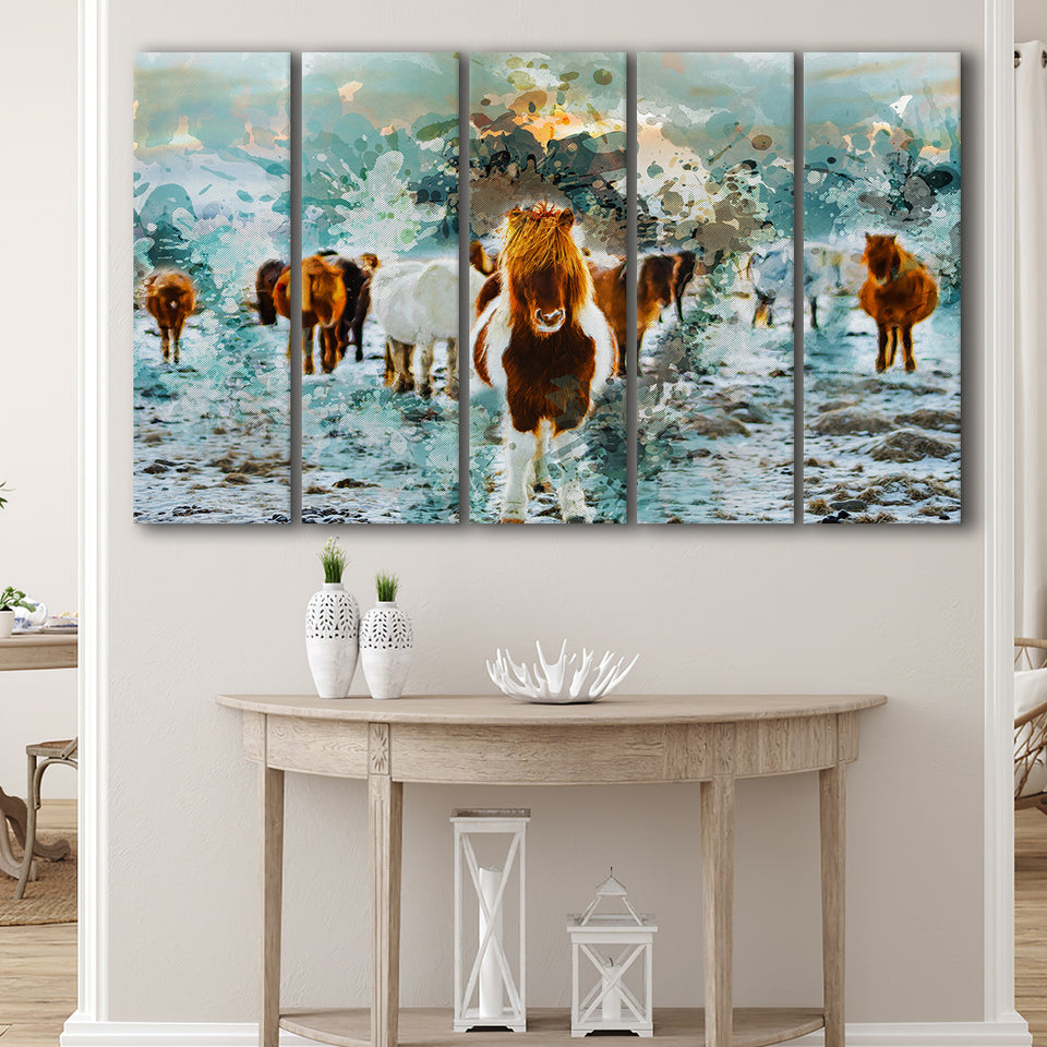 Icelandic Horses 5 Piece B Canvas Prints Wall Art Decor, Multi Panels,Large Canvas, Home Decor