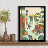 Iguazu Falls Retro Art Print, Large Canvas, Framed Canvas Print Wall Art Home Decor, Floating Frame