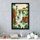 Iguazu Falls Retro Art Print, Large Canvas, Framed Canvas Print Wall Art Home Decor, Floating Frame