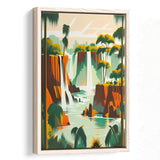 Iguazu Falls Retro Art Print, Large Canvas, Framed Canvas Print Wall Art Home Decor, Floating Frame