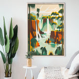 Iguazu Falls Retro Art Print, Large Canvas, Framed Canvas Print Wall Art Home Decor, Floating Frame