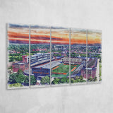 Illinois Fighting Illinois Memorial Stadium Watercolor, 5 Pieces B, Multi Panel Canvas Prints Wall Art Decor