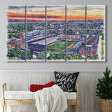Illinois Fighting Illinois Memorial Stadium Watercolor, 5 Pieces B, Multi Panel Canvas Prints Wall Art Decor