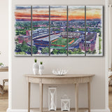 Illinois Fighting Illinois Memorial Stadium Watercolor, 5 Pieces B, Multi Panel Canvas Prints Wall Art Decor
