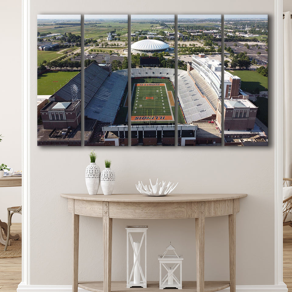 Illinois Fighting Illini Stadium Canvas Prints Memorial Stadium Wall Art,Multi Panels B,Sport Stadium Art Prints, Fan Gift
