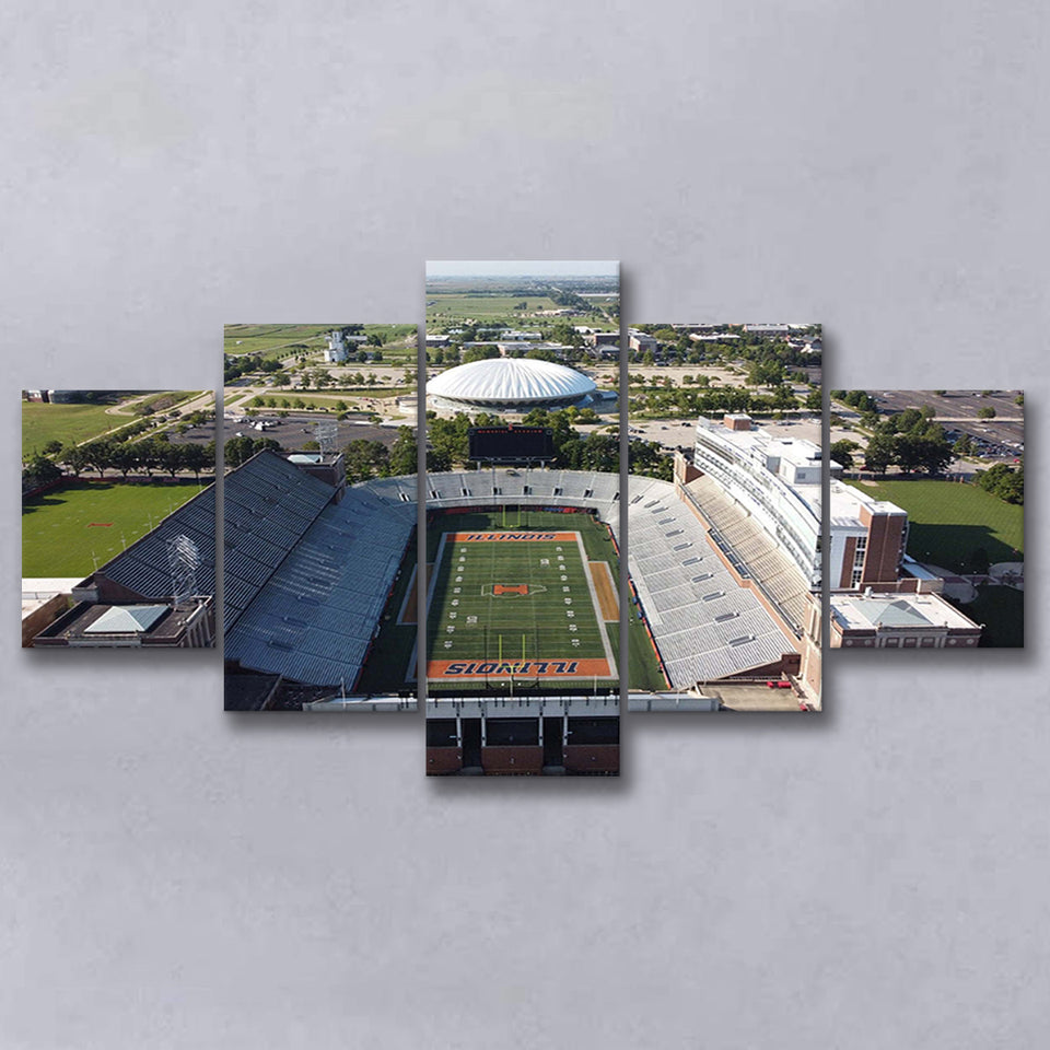 Illinois Fighting Illini Stadium Canvas Prints Memorial Stadium Wall Art,Multi Panels,Sport Stadium Art Prints, Fan Gift
