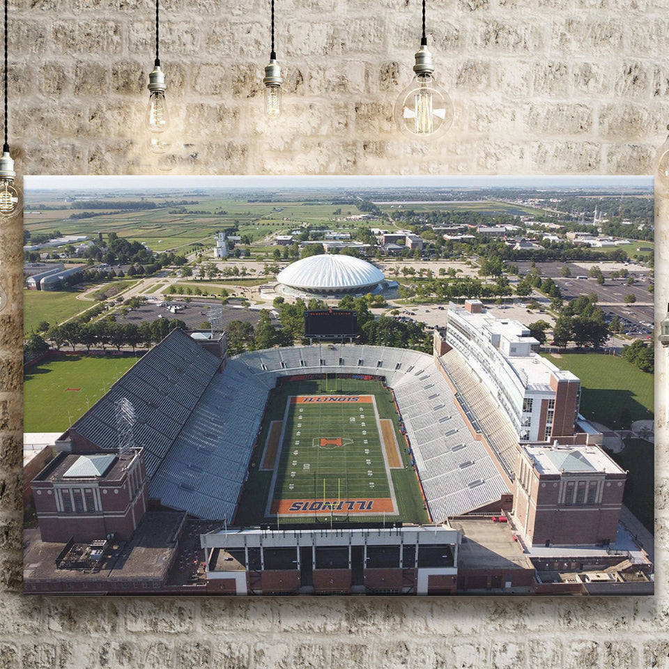 Illinois Fighting Illini Stadium Canvas Prints Memorial Stadium Wall Art,Sport Stadium Art Prints, Fan Gift, Wall Decor