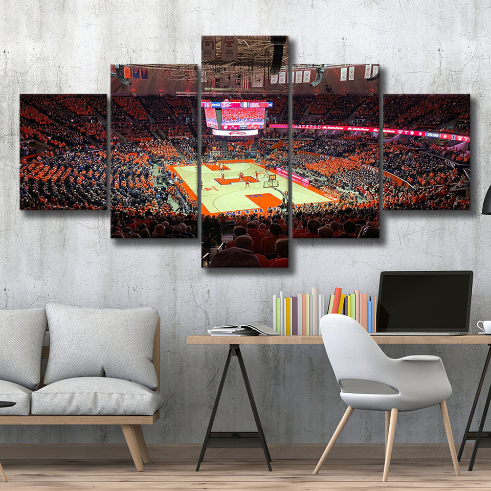 Illinois Fighting Illini Stadium Canvas Prints State Farm Center Arena,Multi Panels,Sport Stadium Art Prints, Fan Gift