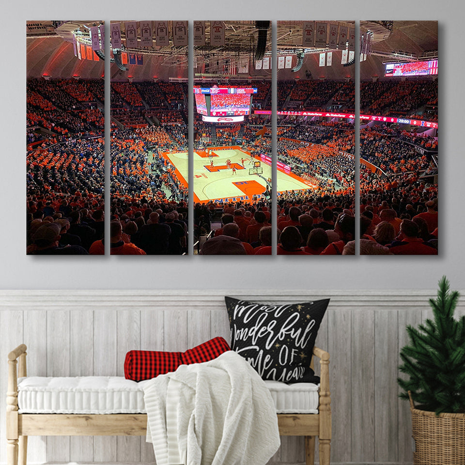 Illinois Fighting Illini Stadium Canvas Prints State Farm Center Arena,Multi Panels B,Sport Stadium Art Prints, Fan Gift