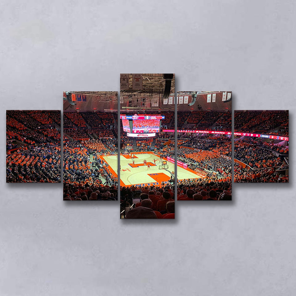 Illinois Fighting Illini Stadium Canvas Prints State Farm Center Arena,Multi Panels,Sport Stadium Art Prints, Fan Gift