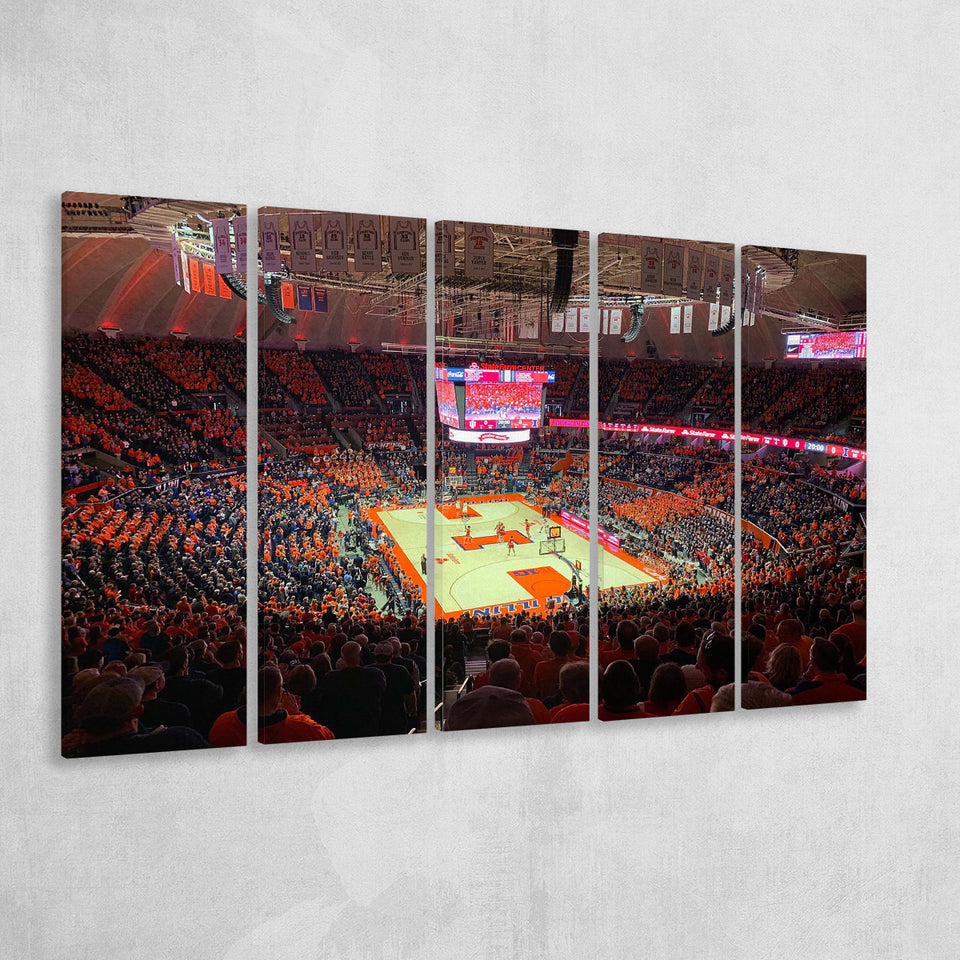 Illinois Fighting Illini Stadium Canvas Prints State Farm Center Arena,Multi Panels B,Sport Stadium Art Prints, Fan Gift