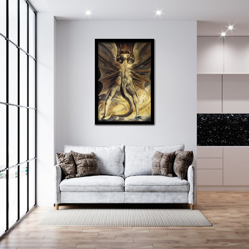 Illustrations Of The Bible. Great Red Dragon And The Woman Clothed In The Sun By William Blake-Art Print,Frame Art,Plexiglass Cover