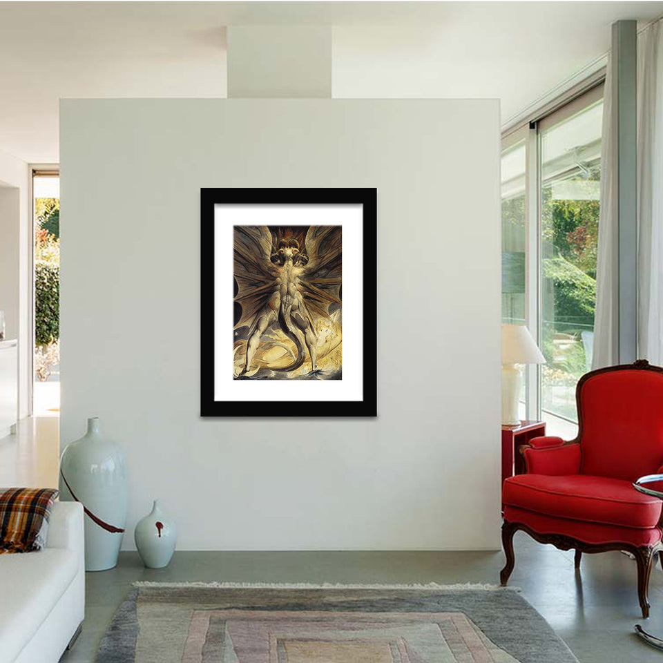 Illustrations Of The Bible. Great Red Dragon And The Woman Clothed In The Sun By William Blake-Canvas Art,Art Print,Framed Art,Plexiglass cover