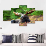 Image of Large Elk in the Wild Huge Elk on a Forest Lawn 5 Piece Canvas Prints Wall Art Decor - Painting Canvas, Multi Panels