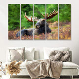 Image of Large Elk in the Wild Huge Elk on a Forest Lawn 5 Piece B Canvas Prints Wall Art Decor - Painting Canvas, Multi Panels