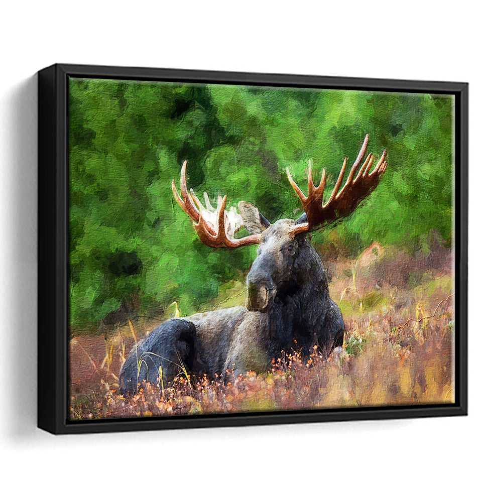 Image of Large Elk in the Wild Huge Elk on a Forest Lawn Framed Canvas Prints Wall Art Decor - Paiting Canvas, Art Prints, Floating Frame