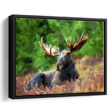 Image of Large Elk in the Wild Huge Elk on a Forest Lawn Framed Canvas Prints Wall Art Decor - Paiting Canvas, Art Prints, Floating Frame